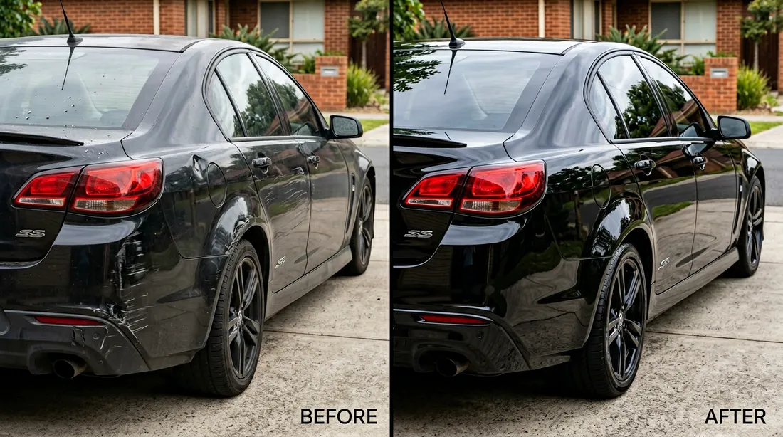 Before and after of a mobile car paint repair